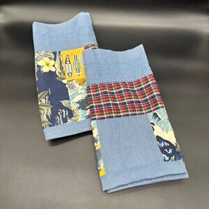 Retro Tropical Surf Patchwork Curtain Toppers 2 Panels Beach Nautical Plaid